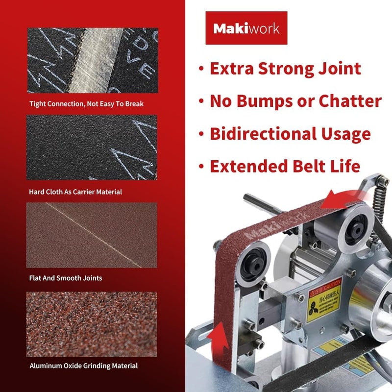 makiwork 1 x 30 Inch 25 x 762 mm Sanding Belts Set - 15-Pack with 80/120/150/240/400 Grits, Aluminum Oxide Abrasive Belts for Woodworking - Image 3